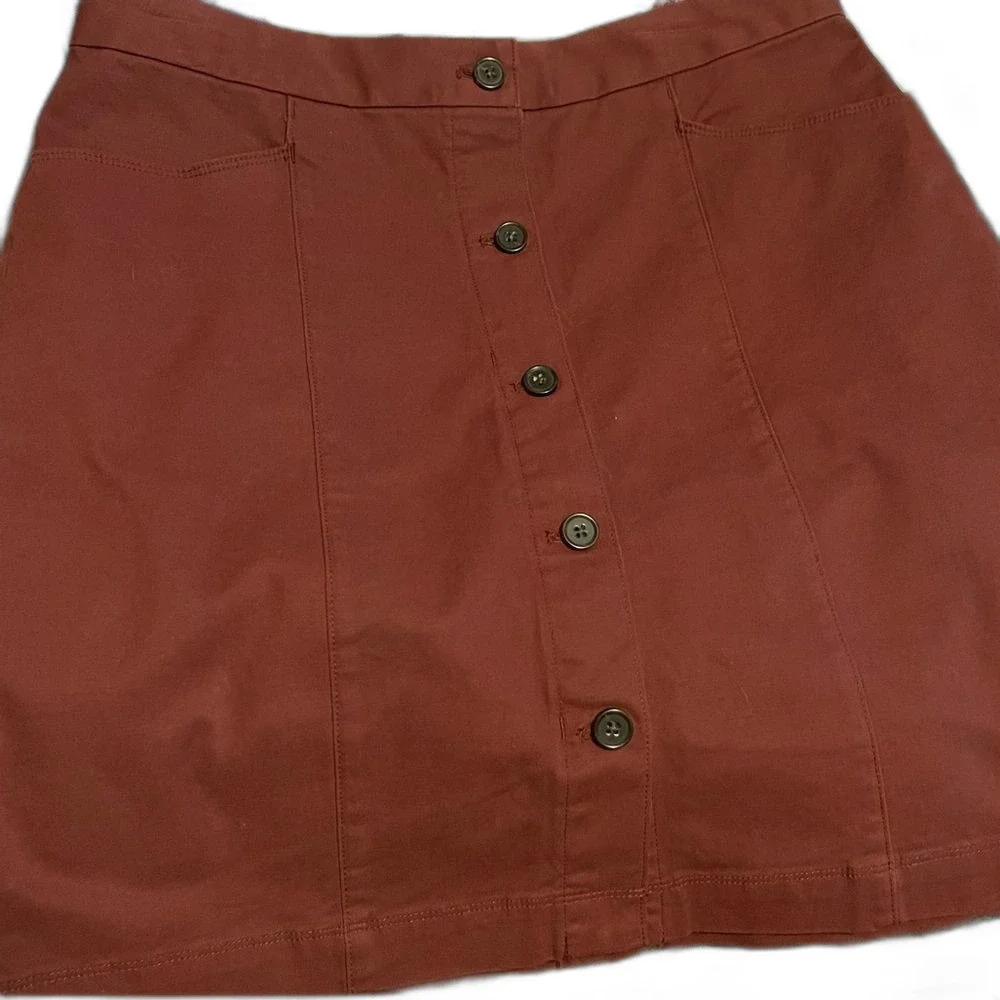 Duluth Trading Company Women's Rust Colored Front Button Cotton Skirt Size 8